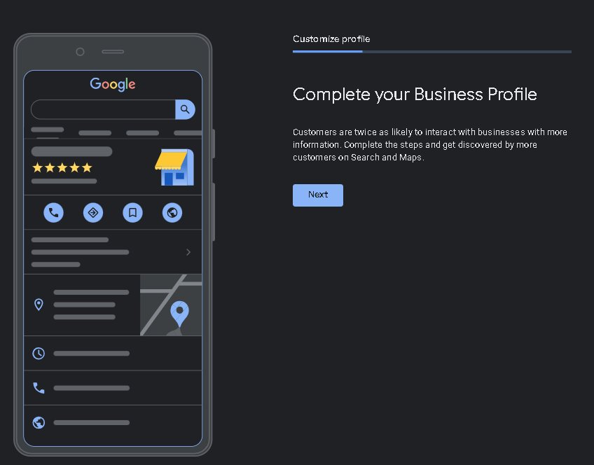 Google Business Profile overview mockup